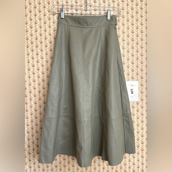 NWT H&M Vegan Leather A-Line Midi Skirt in Greige | 0 - Picture 3 of 6